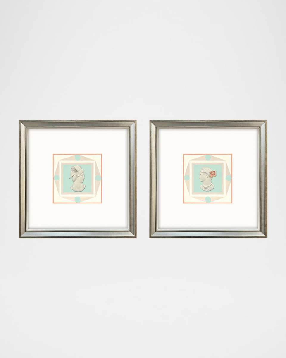 "Intaglio Busts" Hand-Embellished Giclees, Set of 2